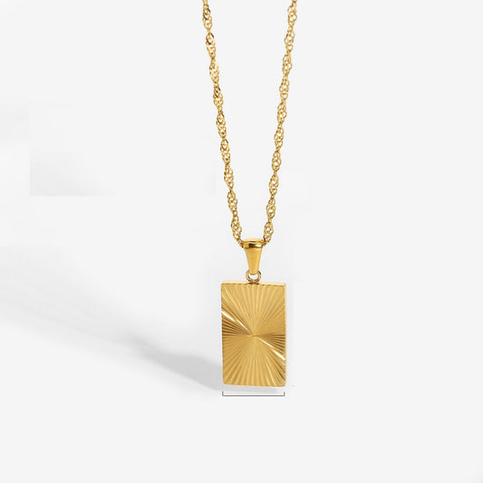 18K plated Brilliant Rays in Rectangle Pendant Necklace