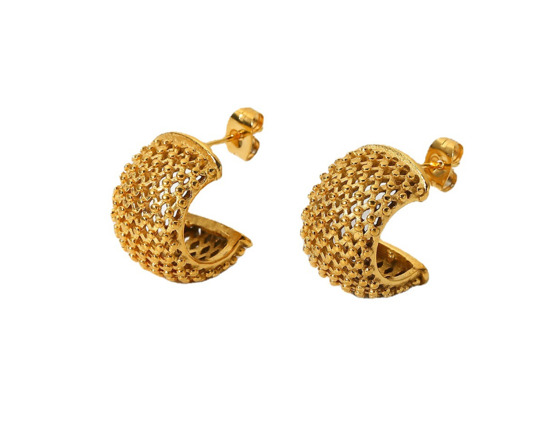 18K plated  Grid Shaped Circle Earrings