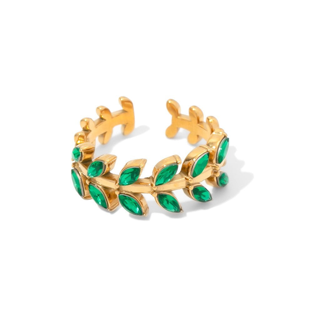 18K plated Green Leaf ring