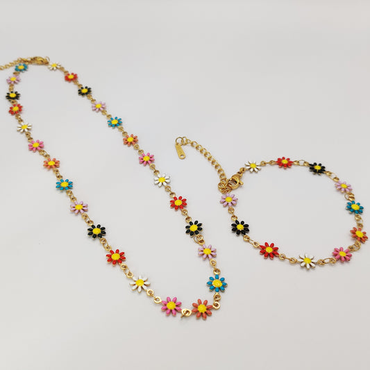 Colorful Sunflower Necklace and Bracelet set