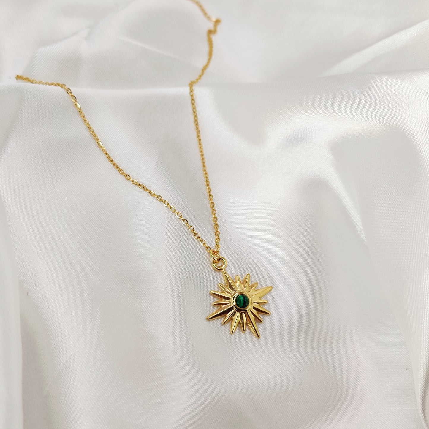 18K plated Green Sunflower Pendant Necklace