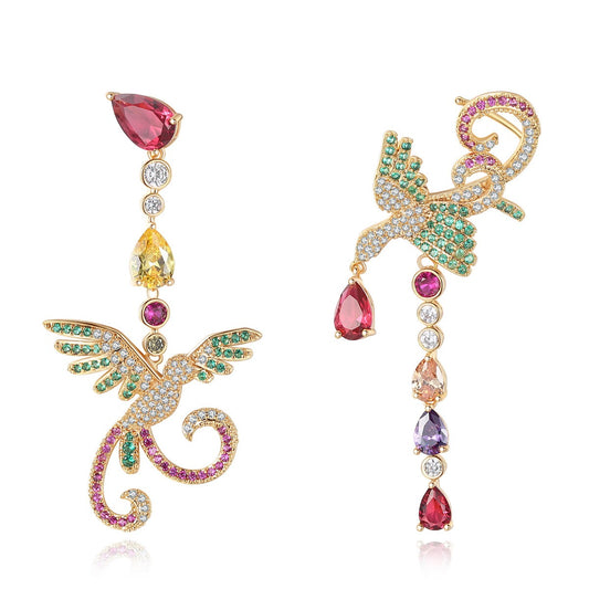 Deluxe Asymmetric Phoenix Drop Earrings