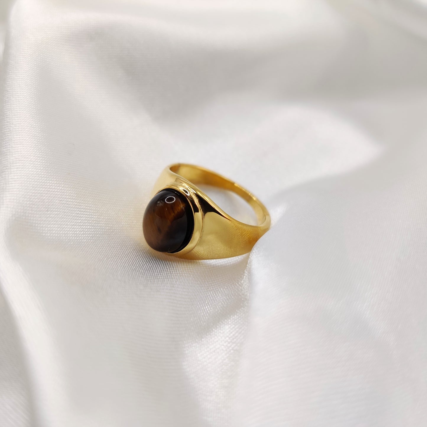 18K plated Brown Oval Cymophane Ring