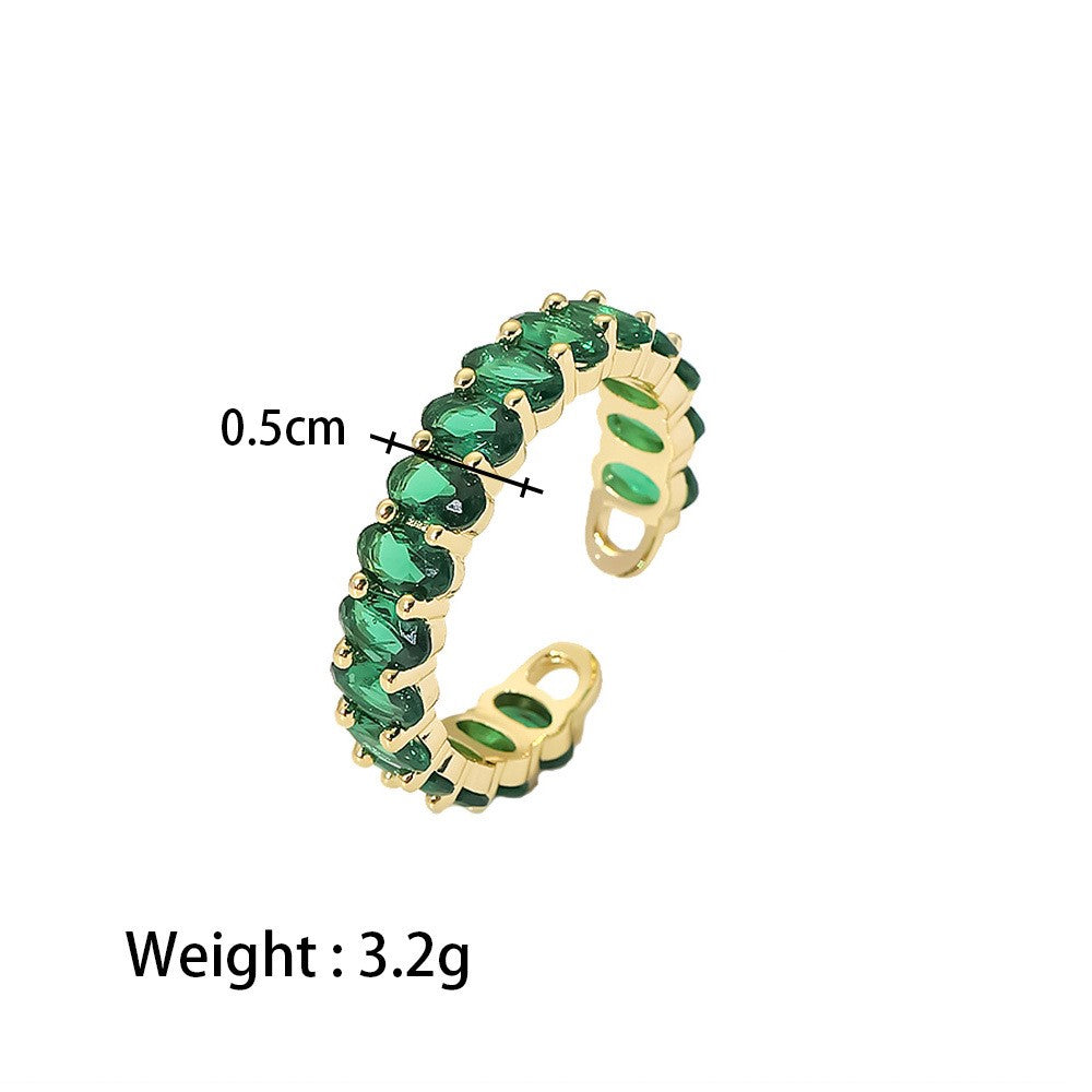 18K plated Bright Cut Oval Eternity Ring White/Green/Pink