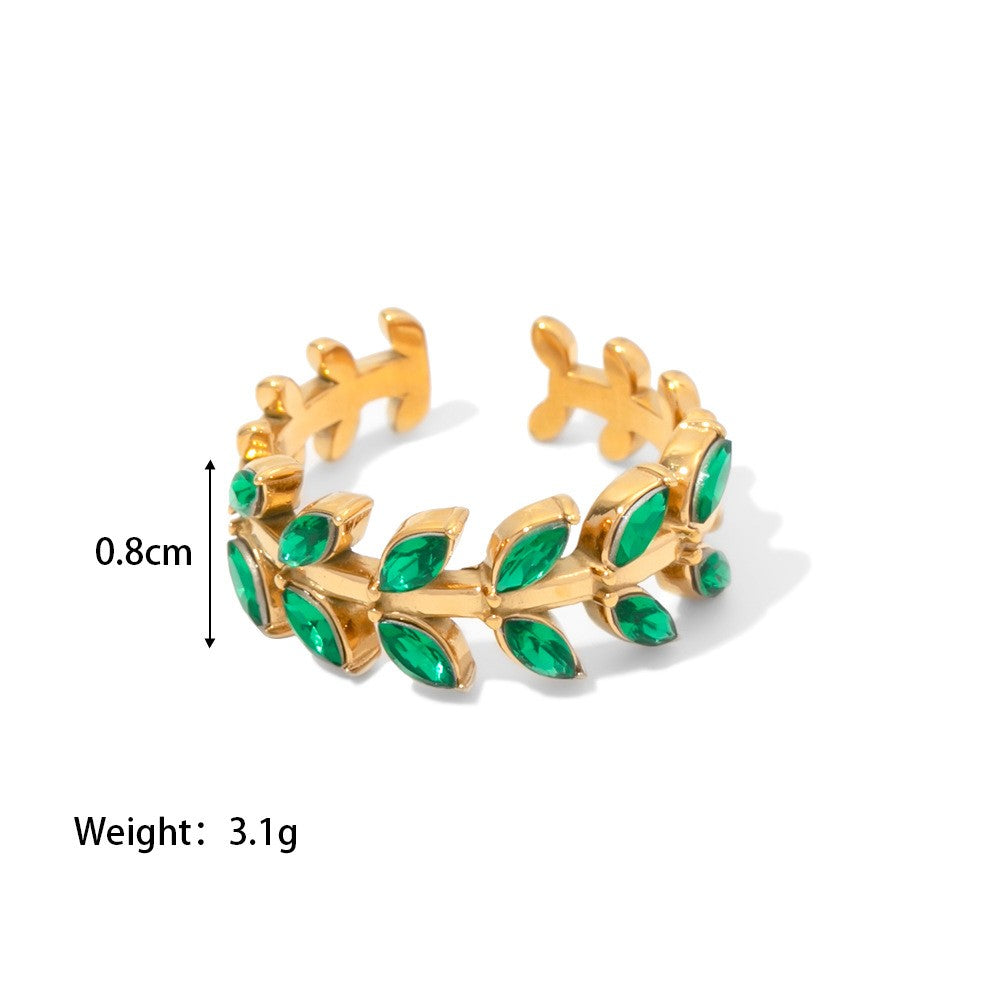 18K plated Green Leaf ring