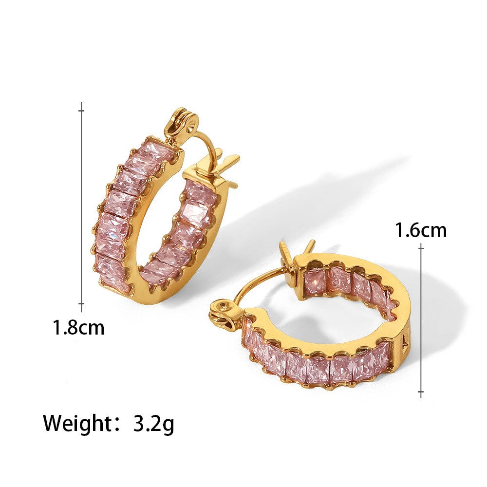 18K plated Gemstone Huggie Earrings Green/Pink/White