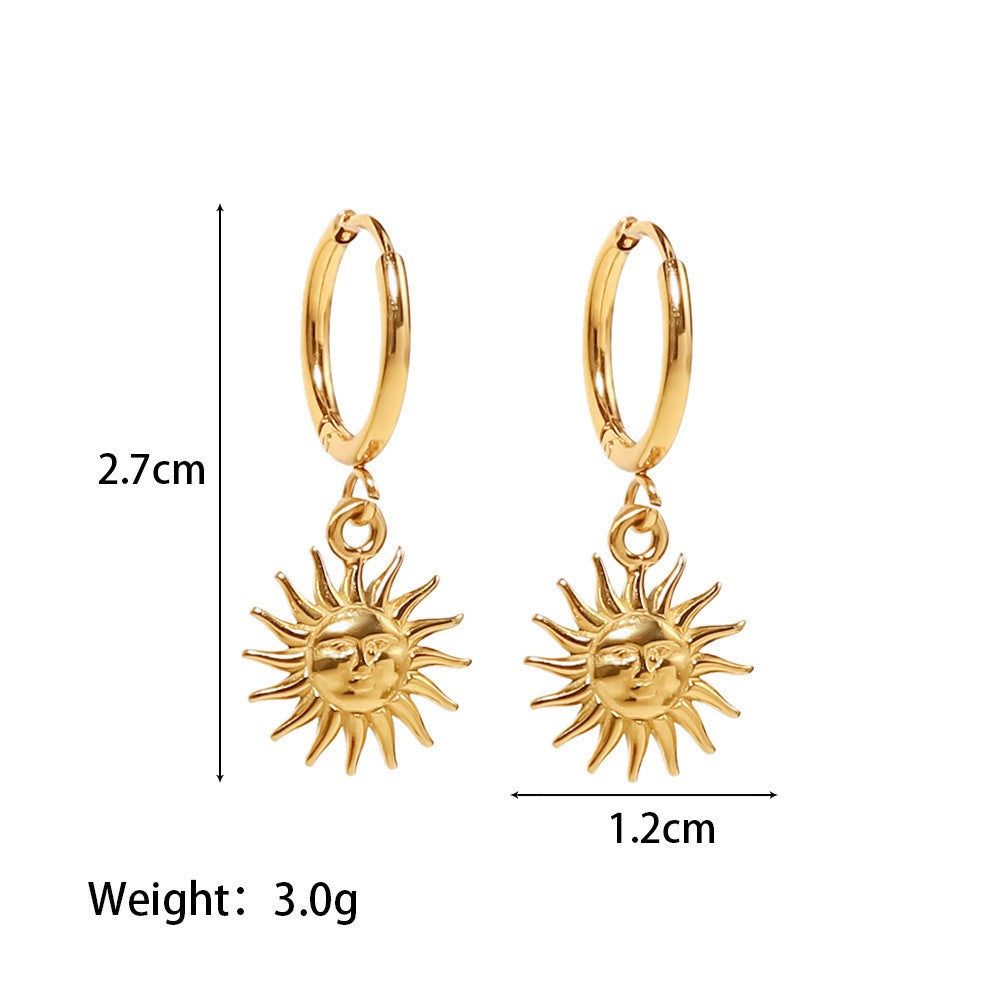 18K plated Face of the Sun Huggie Earring