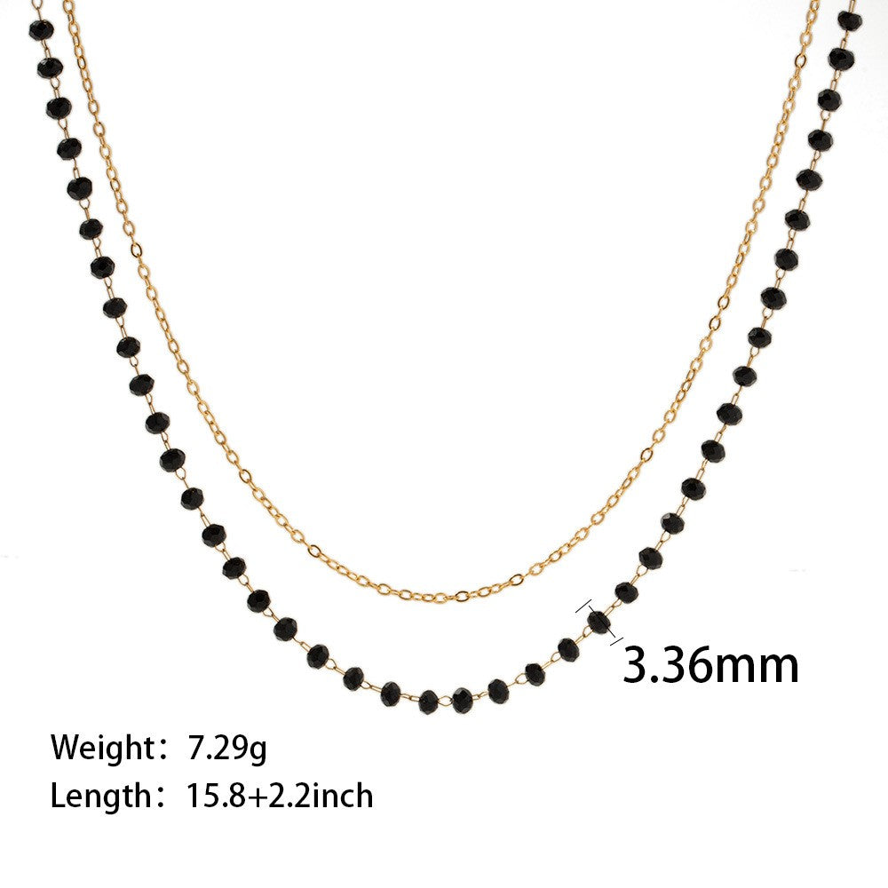 18K plated Thin and Fine Black Bead Necklace and Bracelet Set