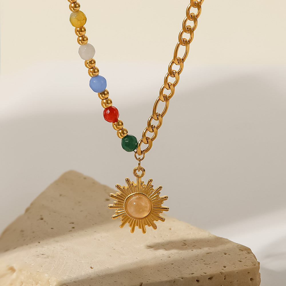 18K plated Colorful Sun Pendant Necklace