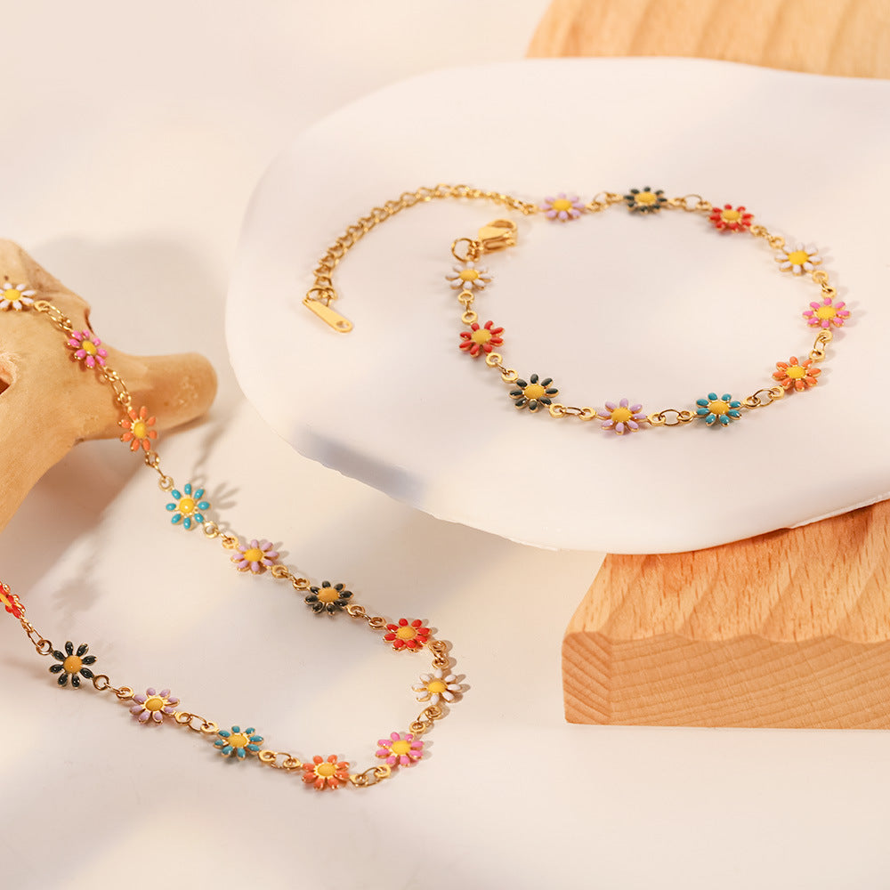 Colorful Sunflower Necklace and Bracelet set