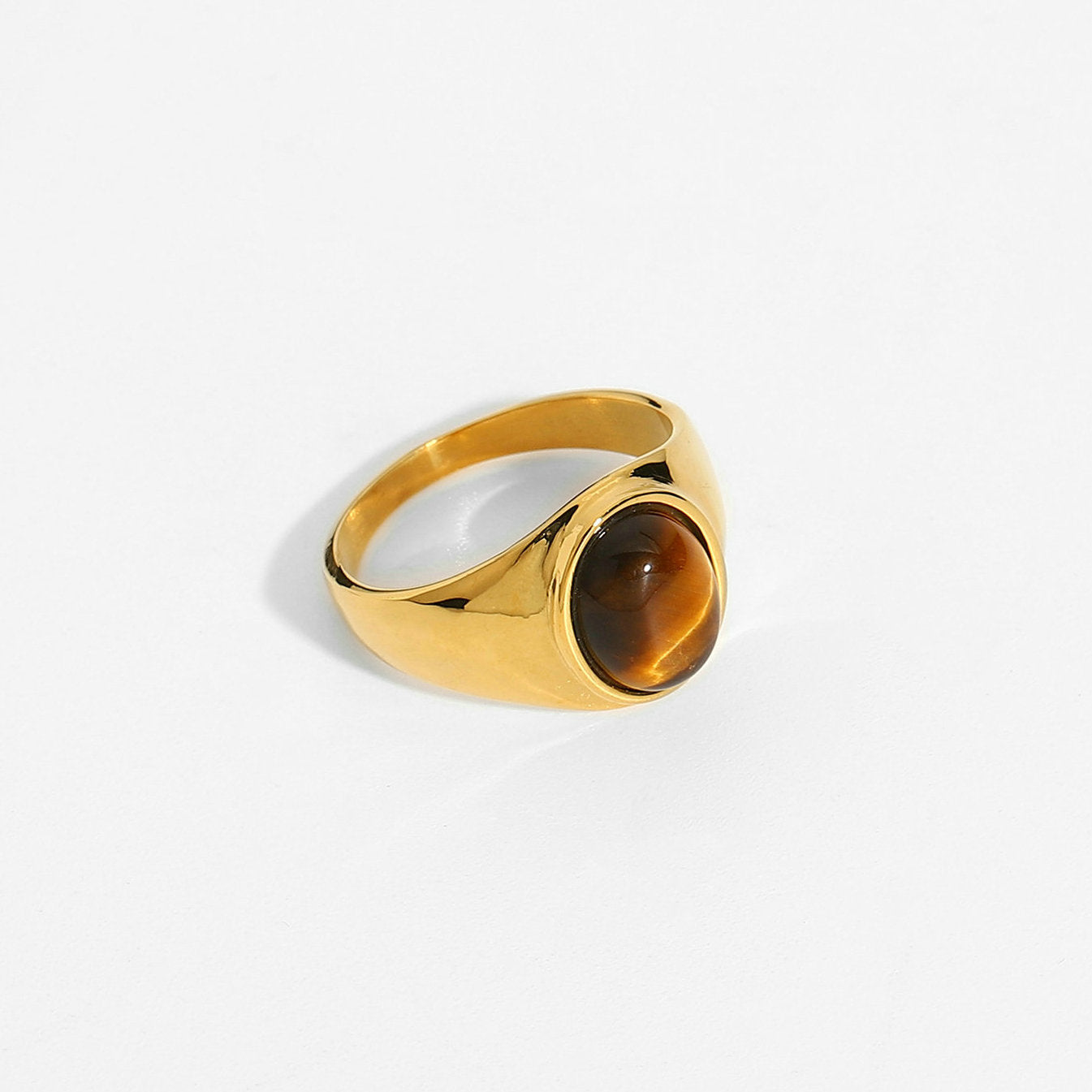 18K plated Brown Oval Cymophane Ring