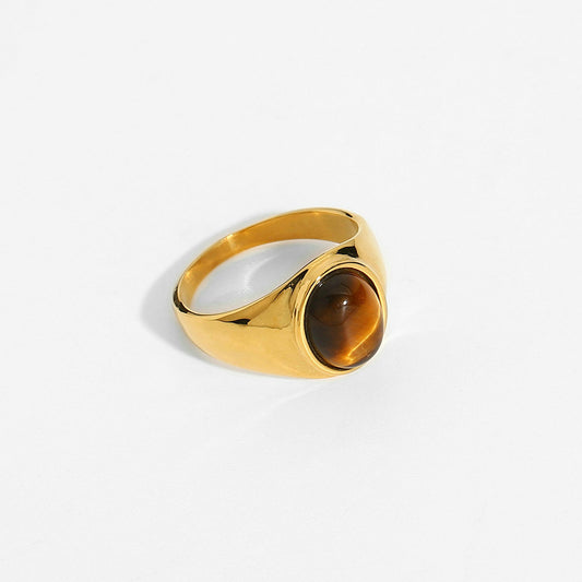 18K plated Brown Oval Cymophane Ring