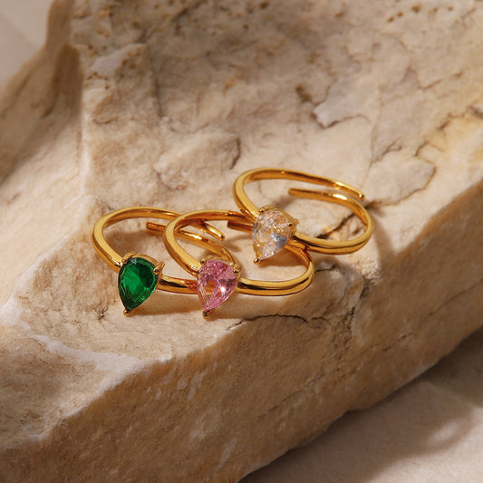 18K plated Endless Love Heart Ring Green/Pink/White