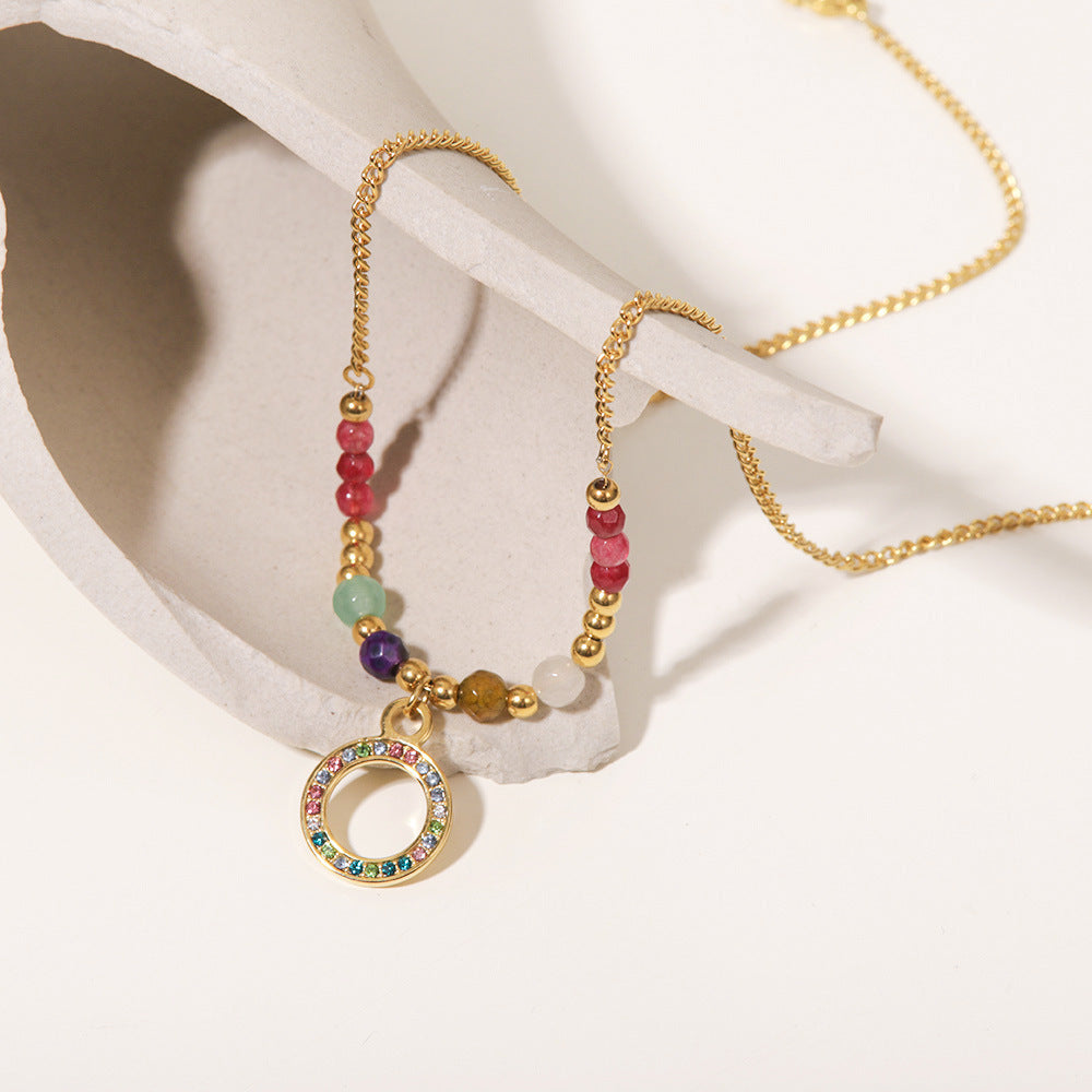 18K plated Colorful Circle Pendant Necklace