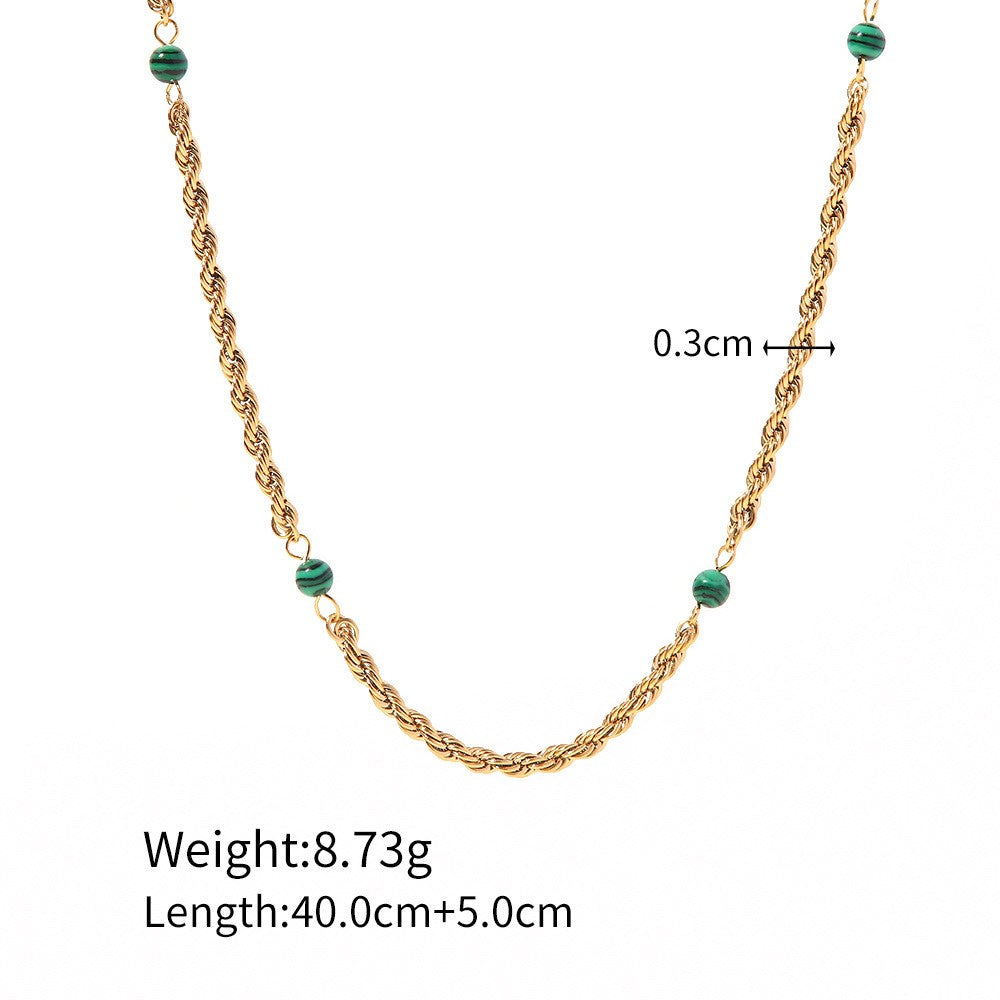 18K Plated 0.3cm Twisted Chain with malachite