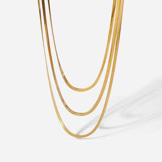 18K plated Three layers Flat Cub Necklace