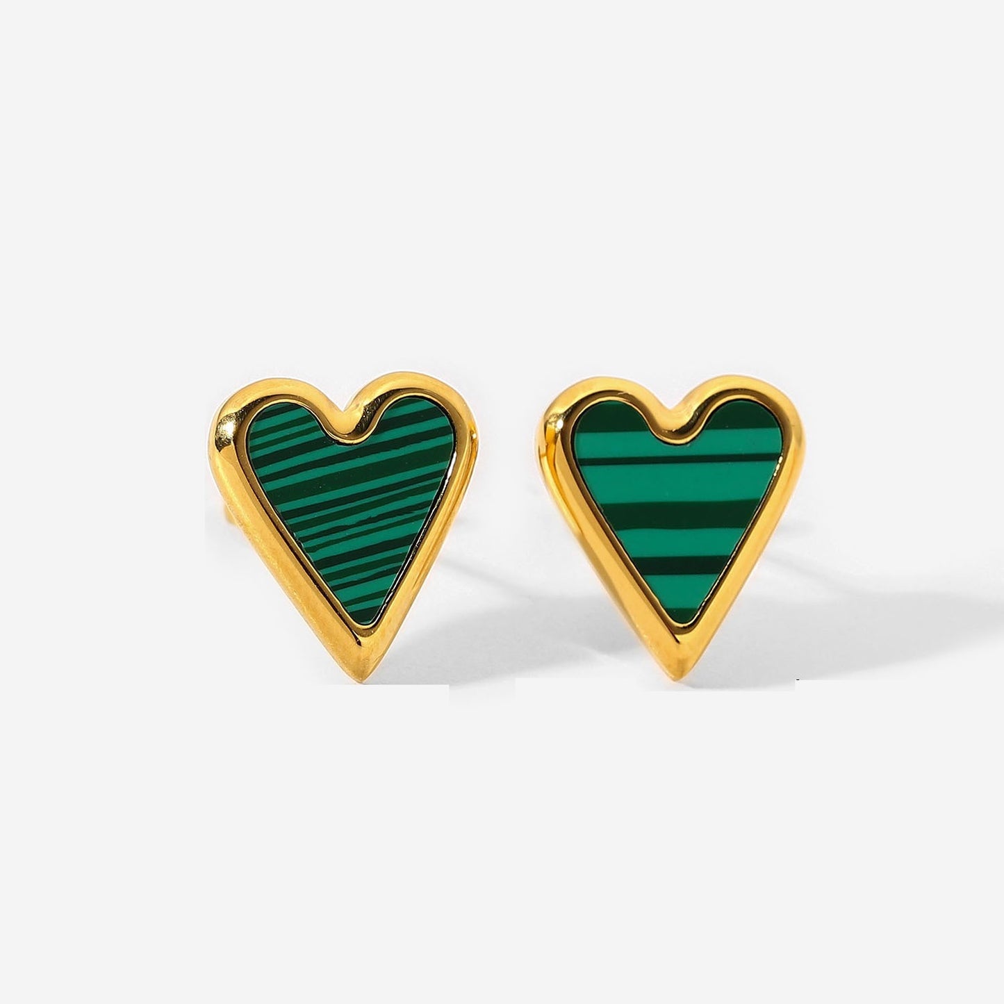 18K plated Malachite Heart Earring Stud Green/ Black