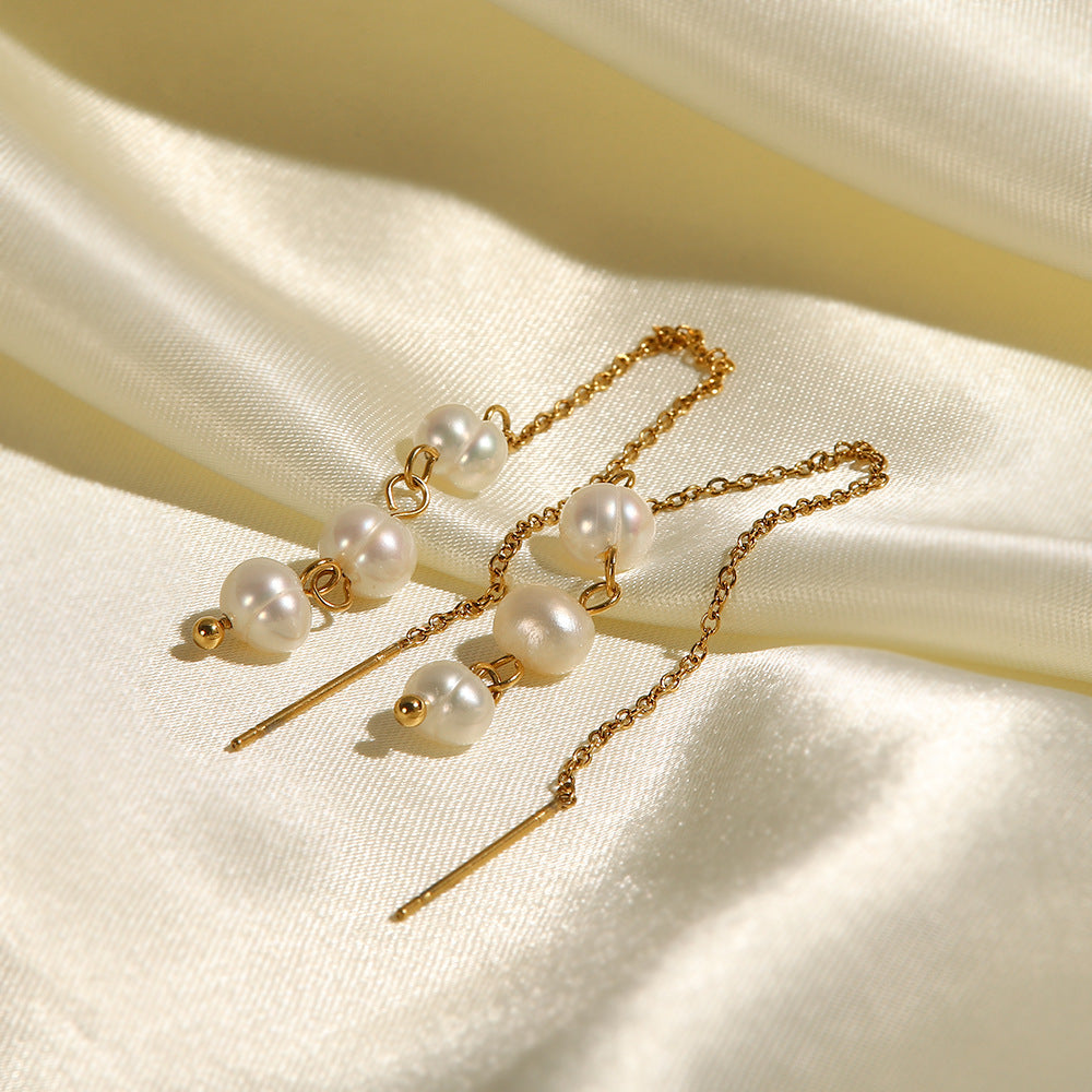 18K Plated Earrings Drop with Pearls