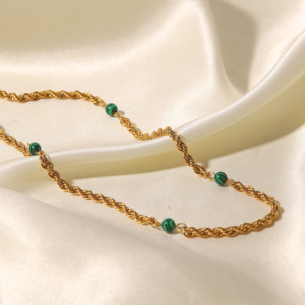 18K Plated 0.3cm Twisted Chain with malachite