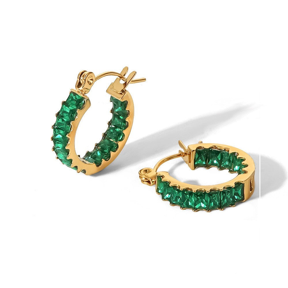 18K plated Gemstone Huggie Earrings Green/Pink/White