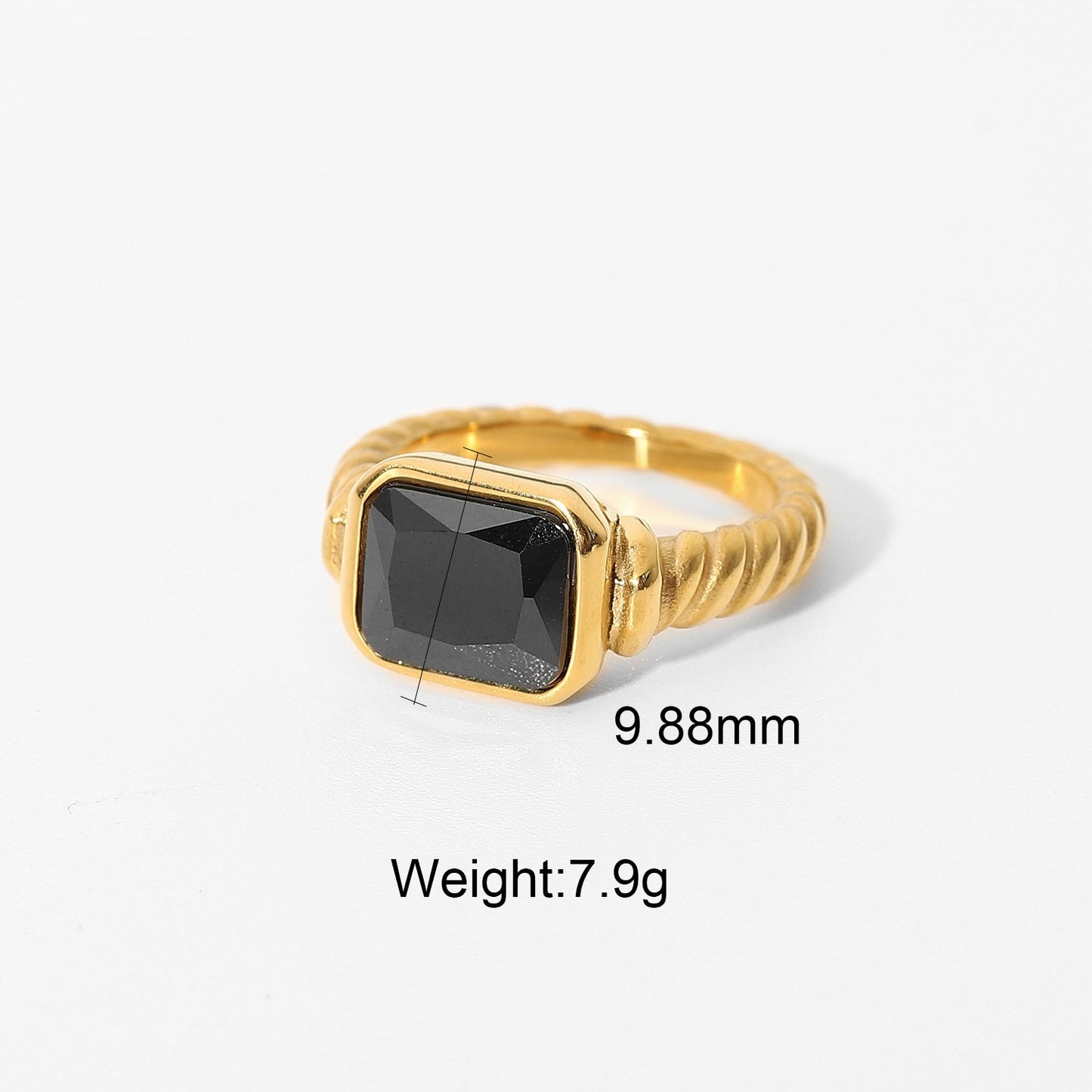 18K plated Black Gemstone Twisted Ring