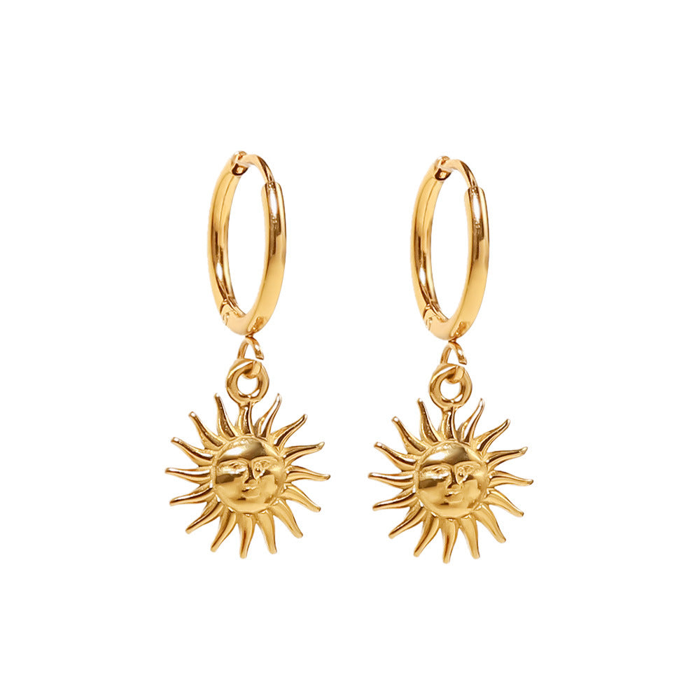 18K plated Face of the Sun Huggie Earring