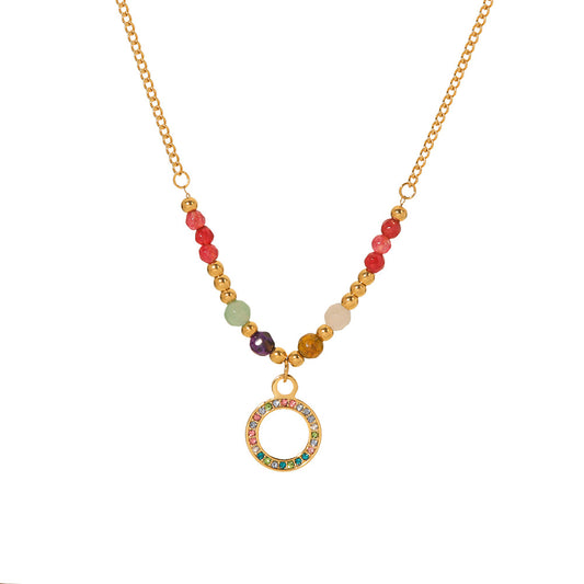 18K plated Colorful Circle Pendant Necklace