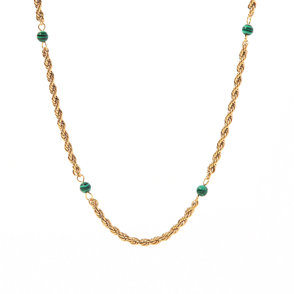 18K Plated 0.3cm Twisted Chain with malachite