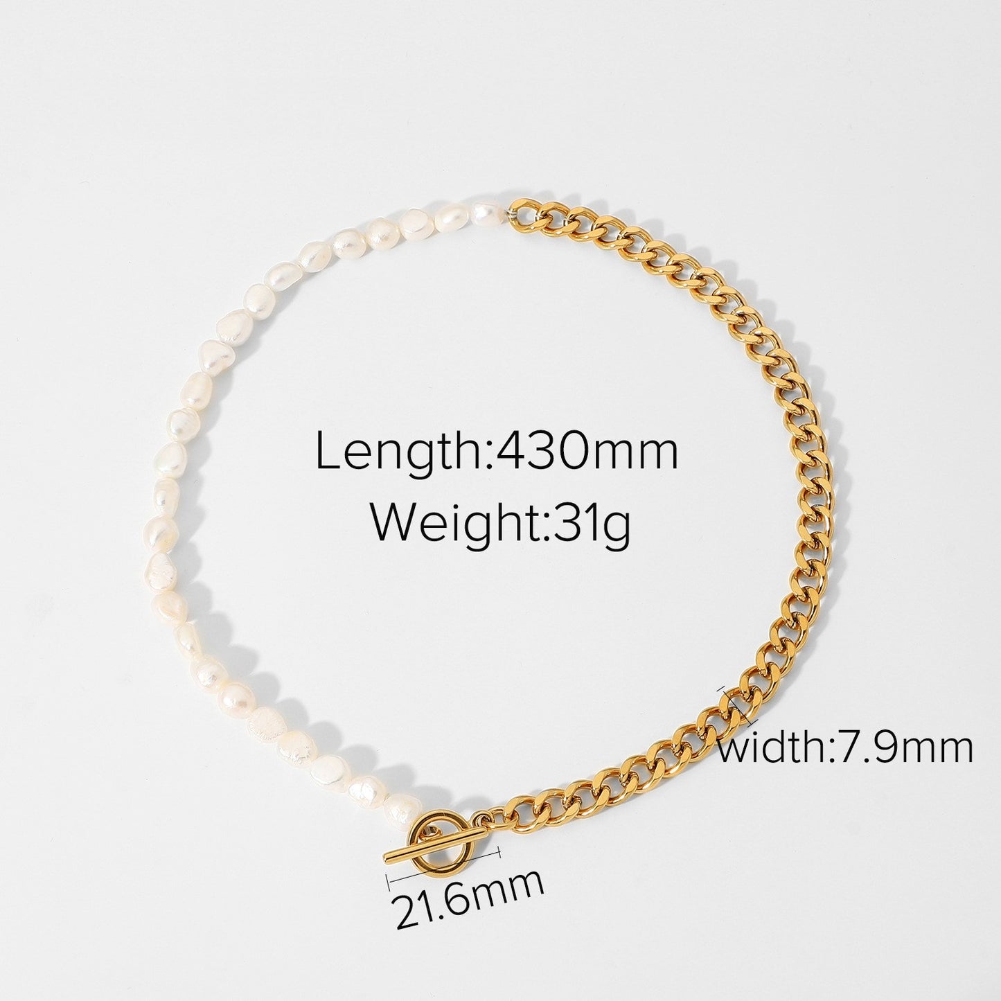 18K plated Half Half Peal & Chain Necklace