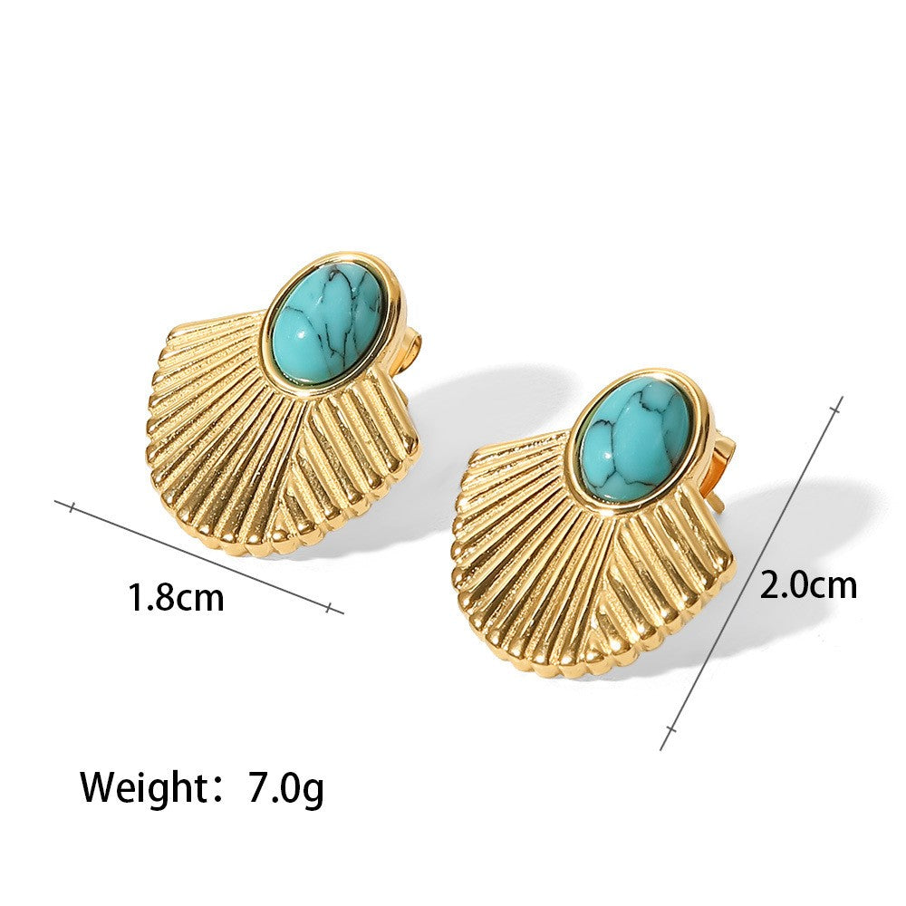 18K plated Fanshaped Malachite Earring Stud