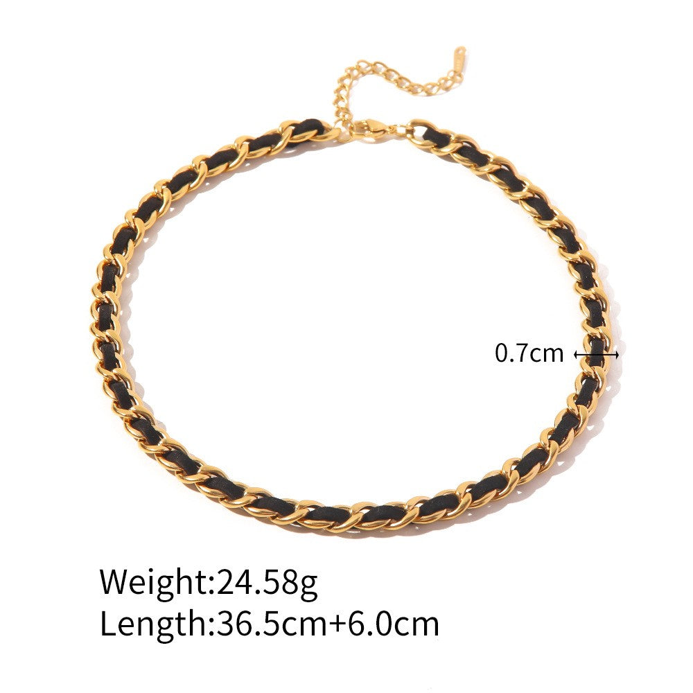 18K Plated Black Belt Twisted Chain and Bracelet Set