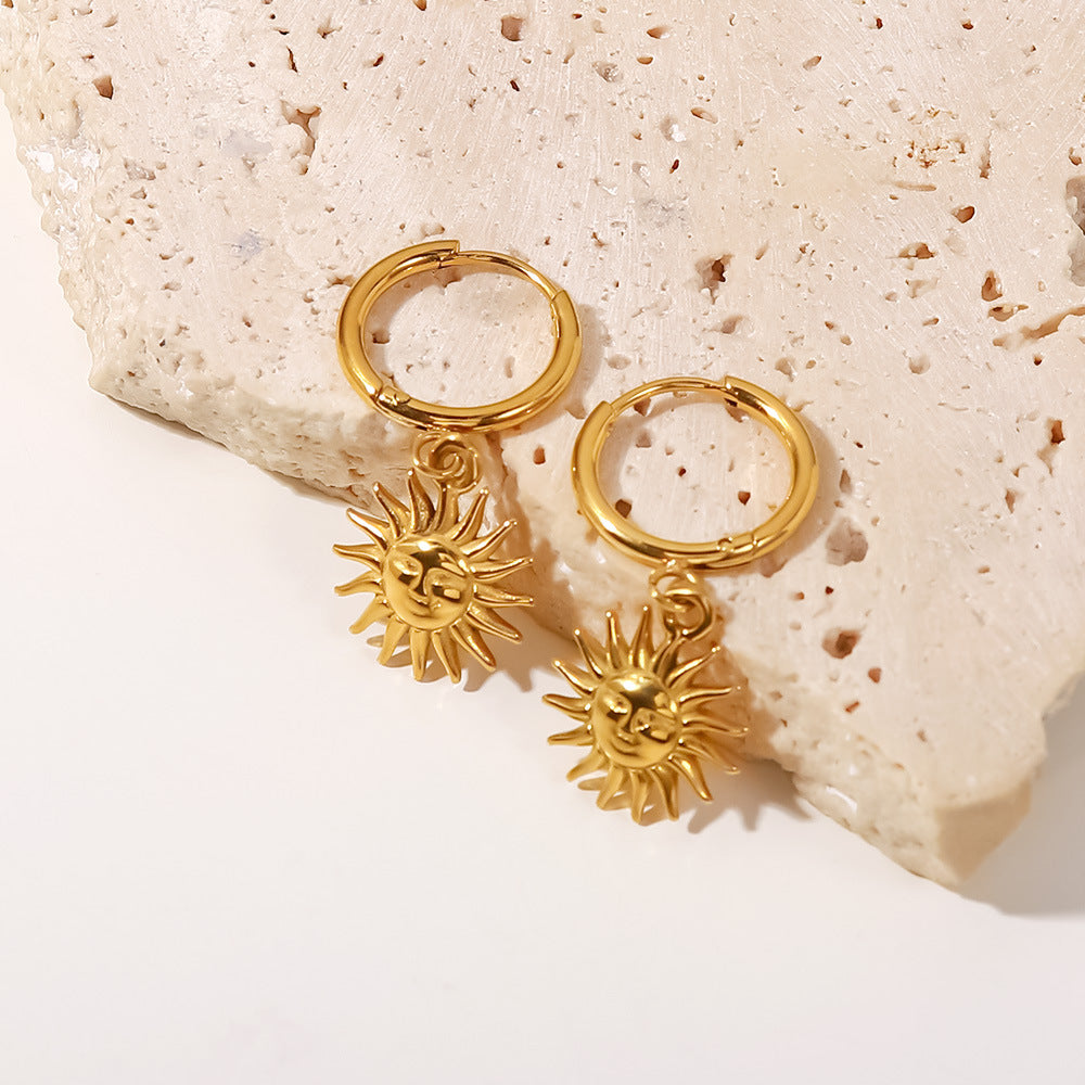 18K plated Face of the Sun Huggie Earring