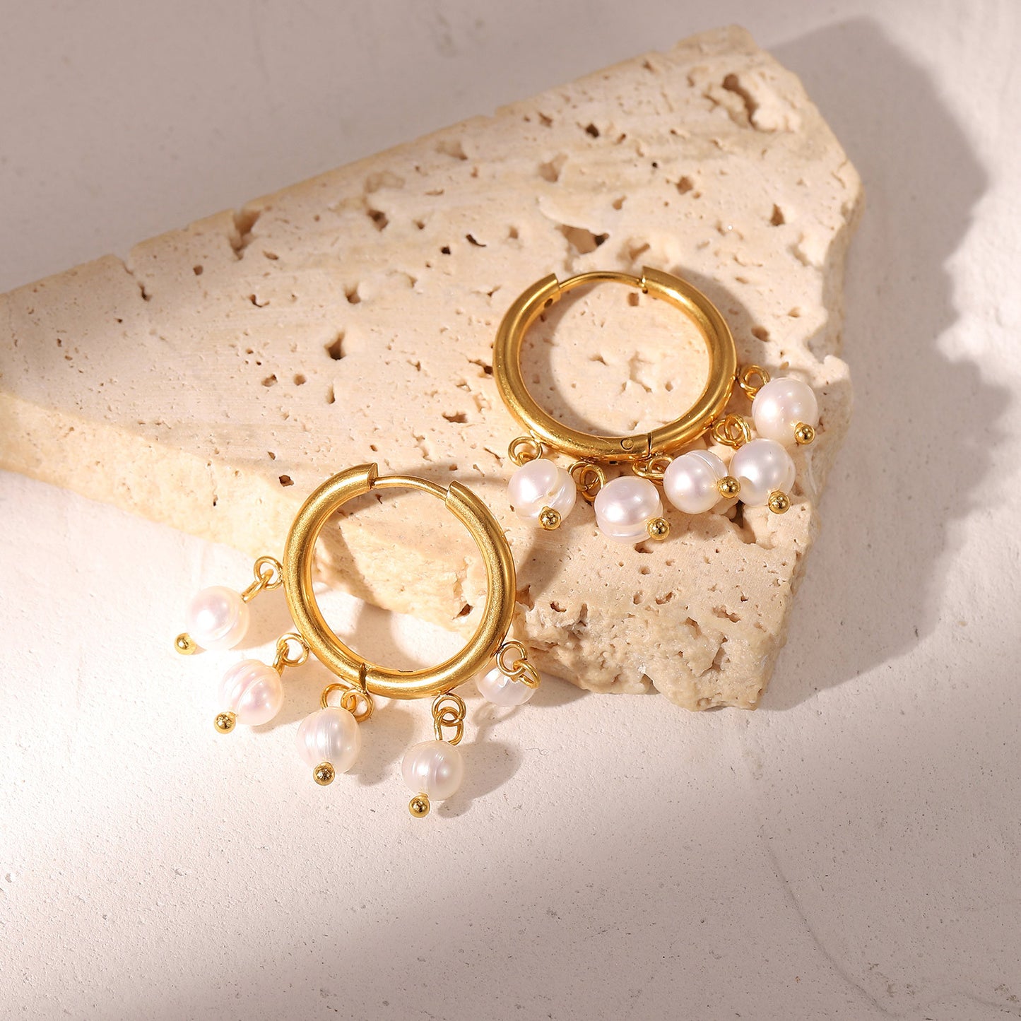 18K plated Pearl Huggie Earrings