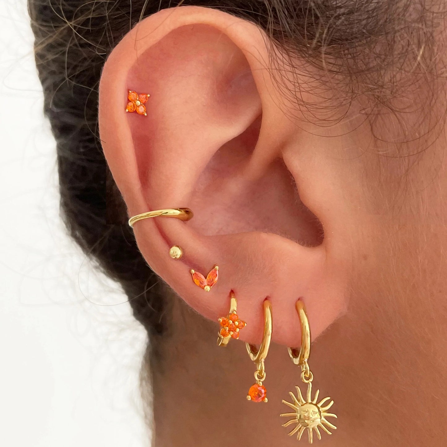 18K plated Face of the Sun Huggie Earring