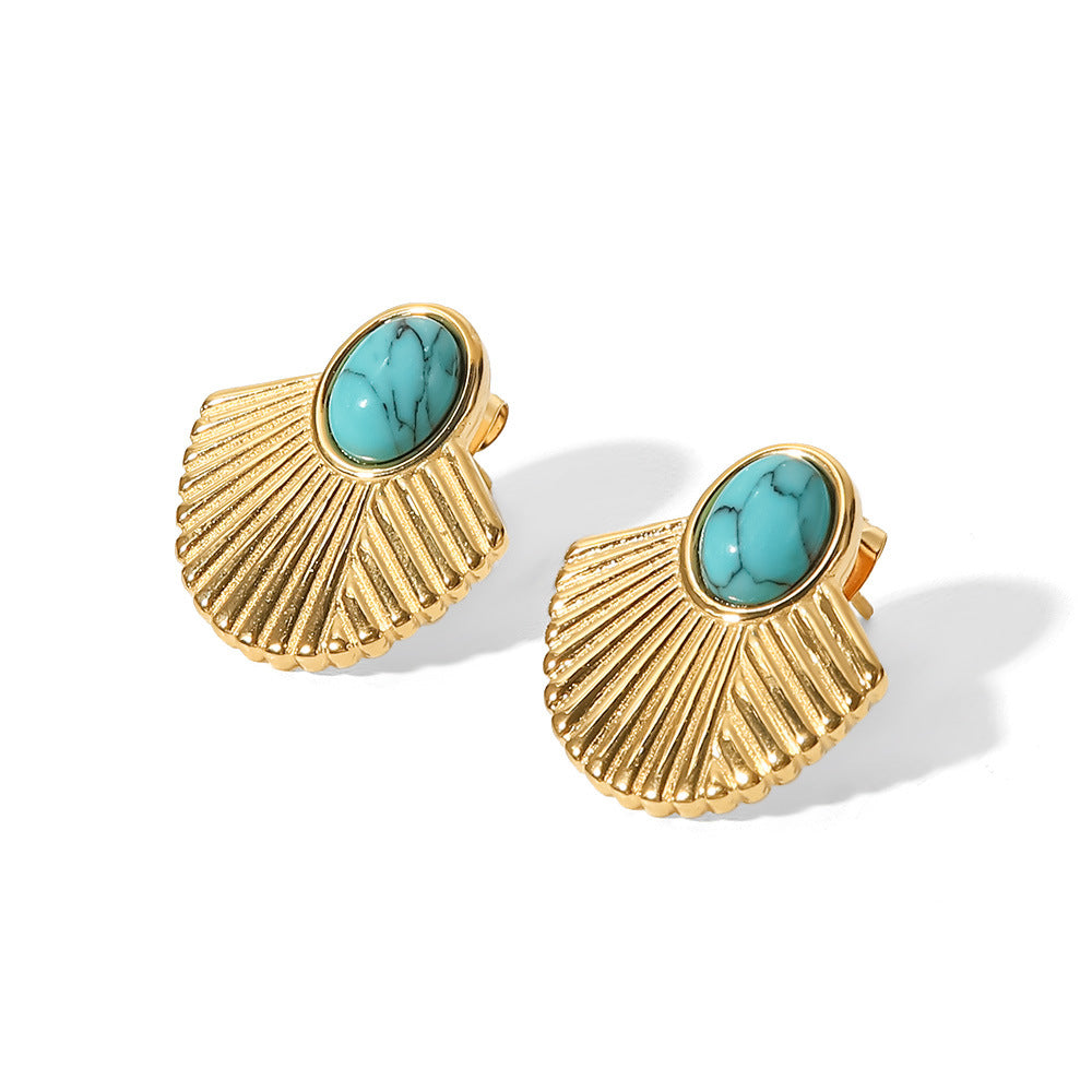 18K plated Fanshaped Malachite Earring Stud