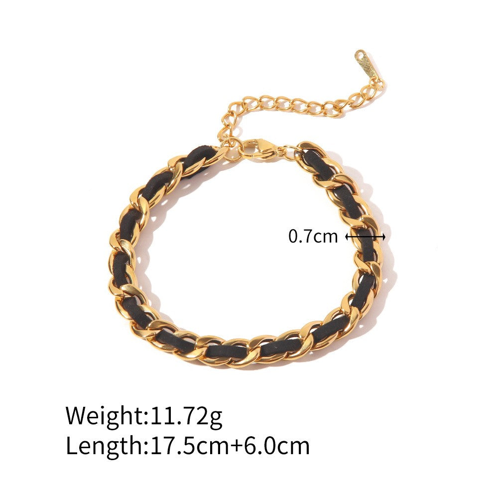 18K Plated Black Belt Twisted Chain and Bracelet Set