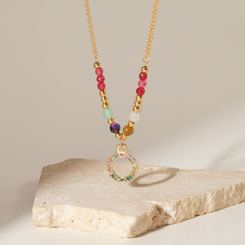 18K plated Colorful Circle Pendant Necklace