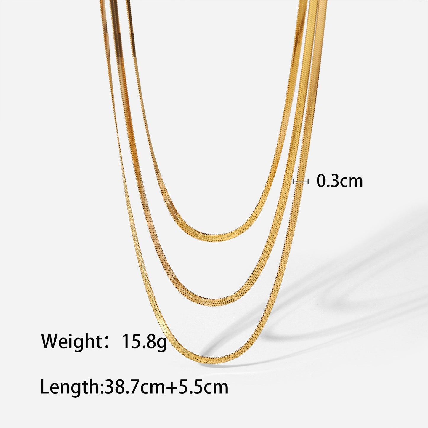 18K plated Three layers Flat Cub Necklace