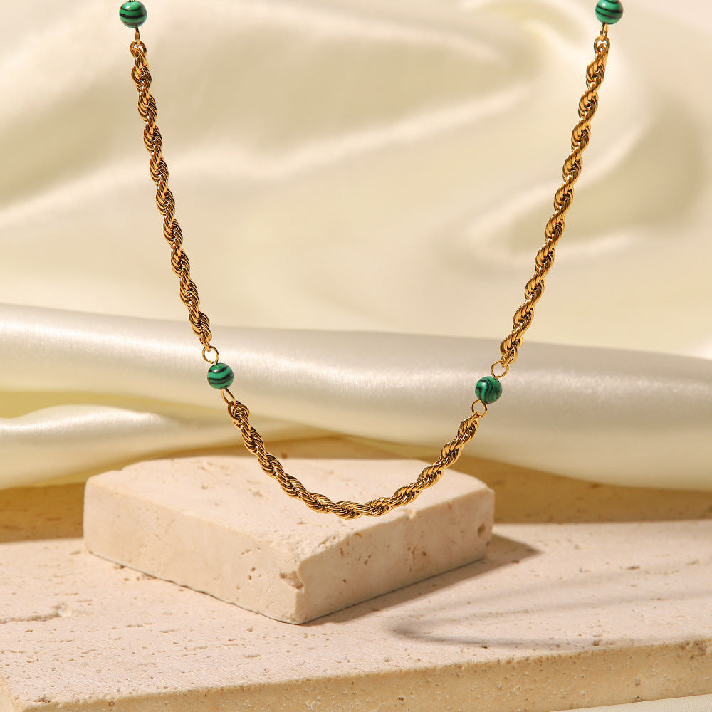 18K Plated 0.3cm Twisted Chain with malachite