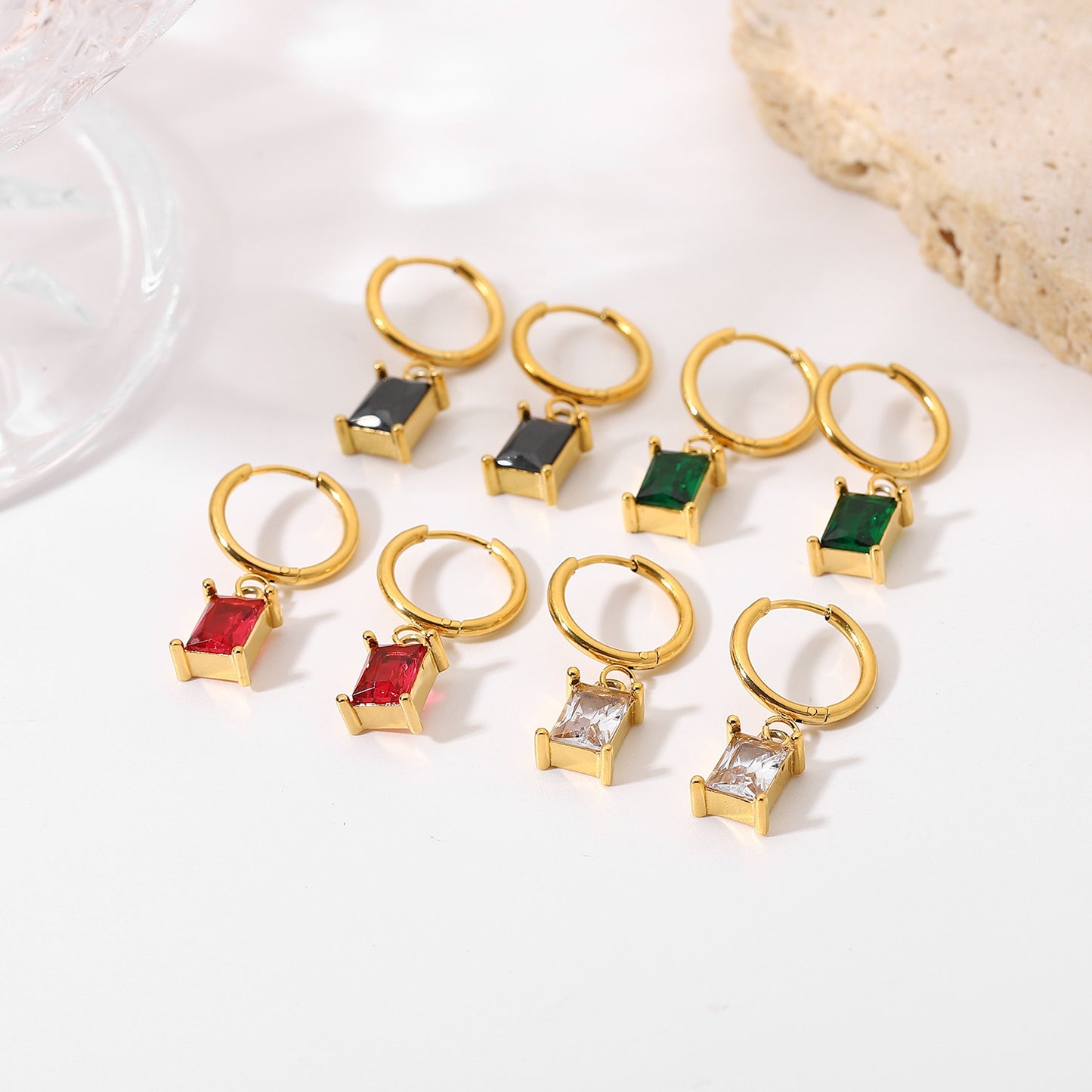 18K plated Huggie Earrings Red/Black/Green/White