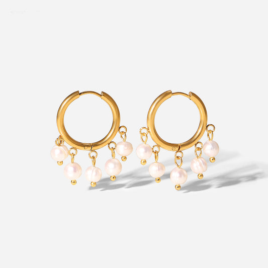 18K plated Pearl Huggie Earrings