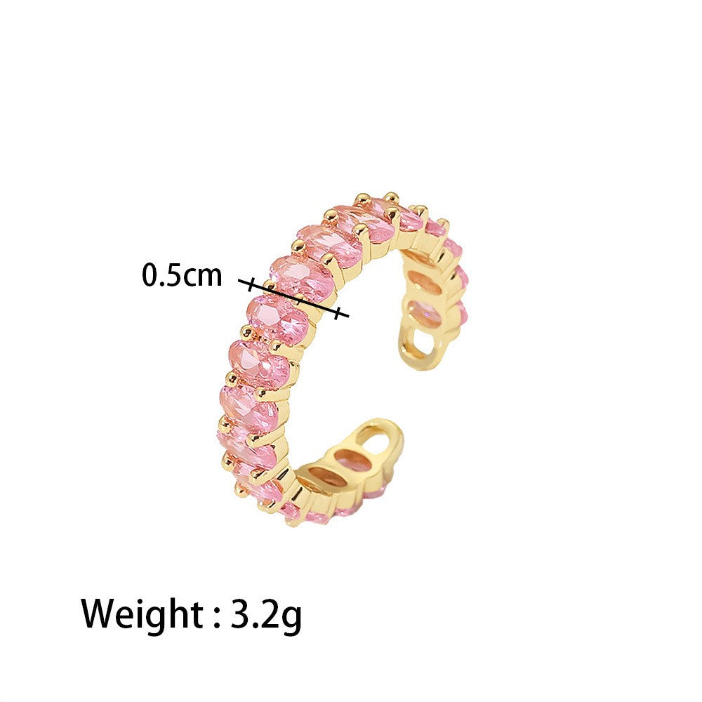 18K plated Bright Cut Oval Eternity Ring White/Green/Pink