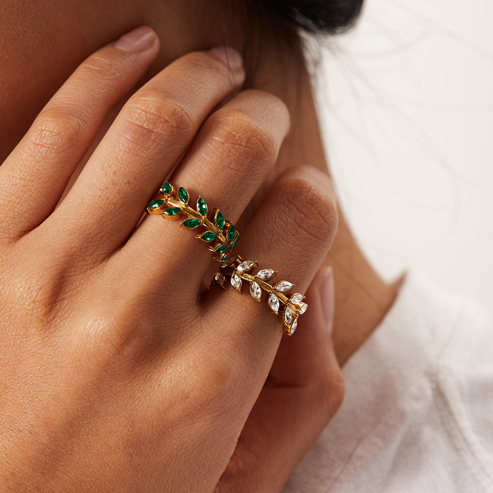 18K plated Green Leaf ring