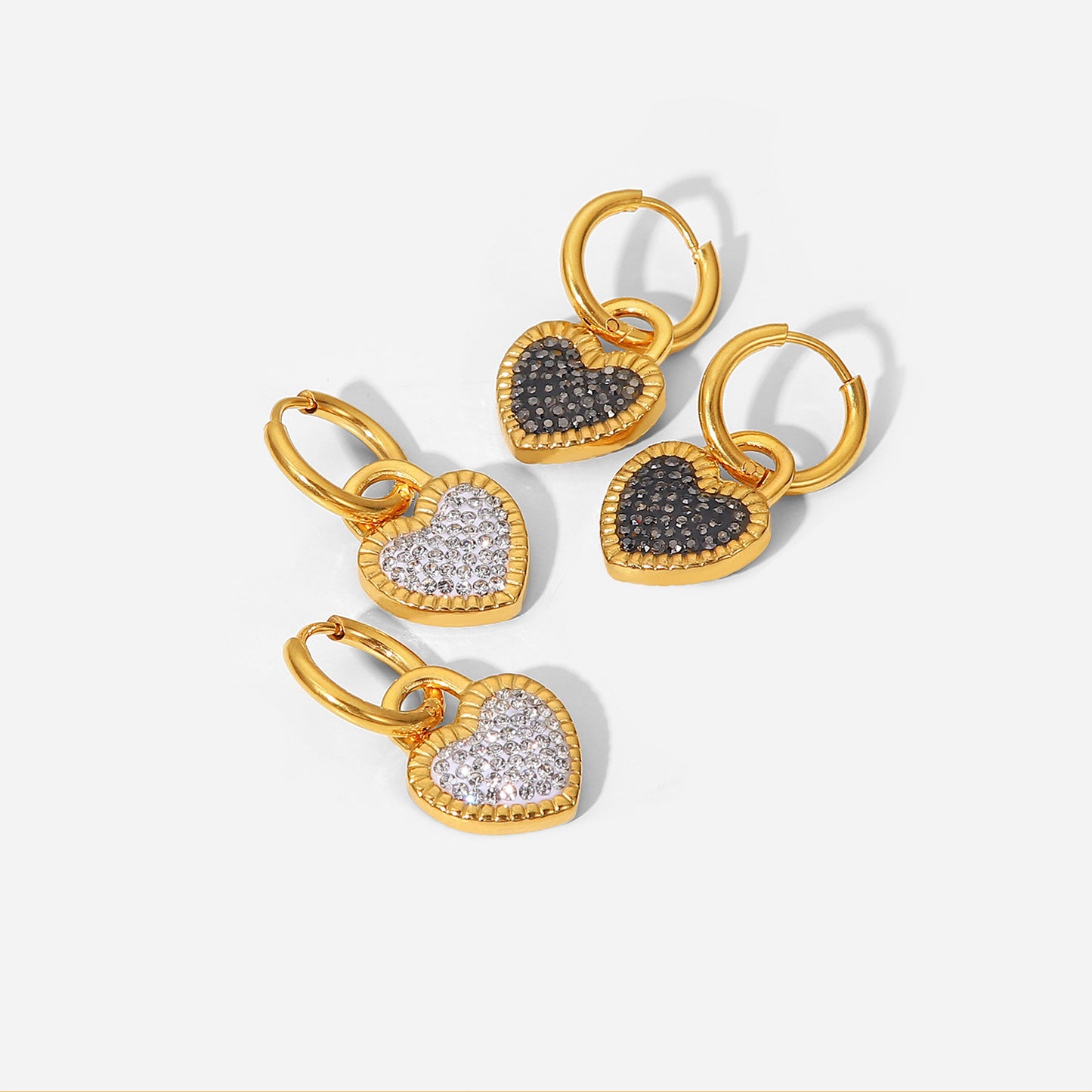 18K plated Heart Huggie Earrings Black/ White