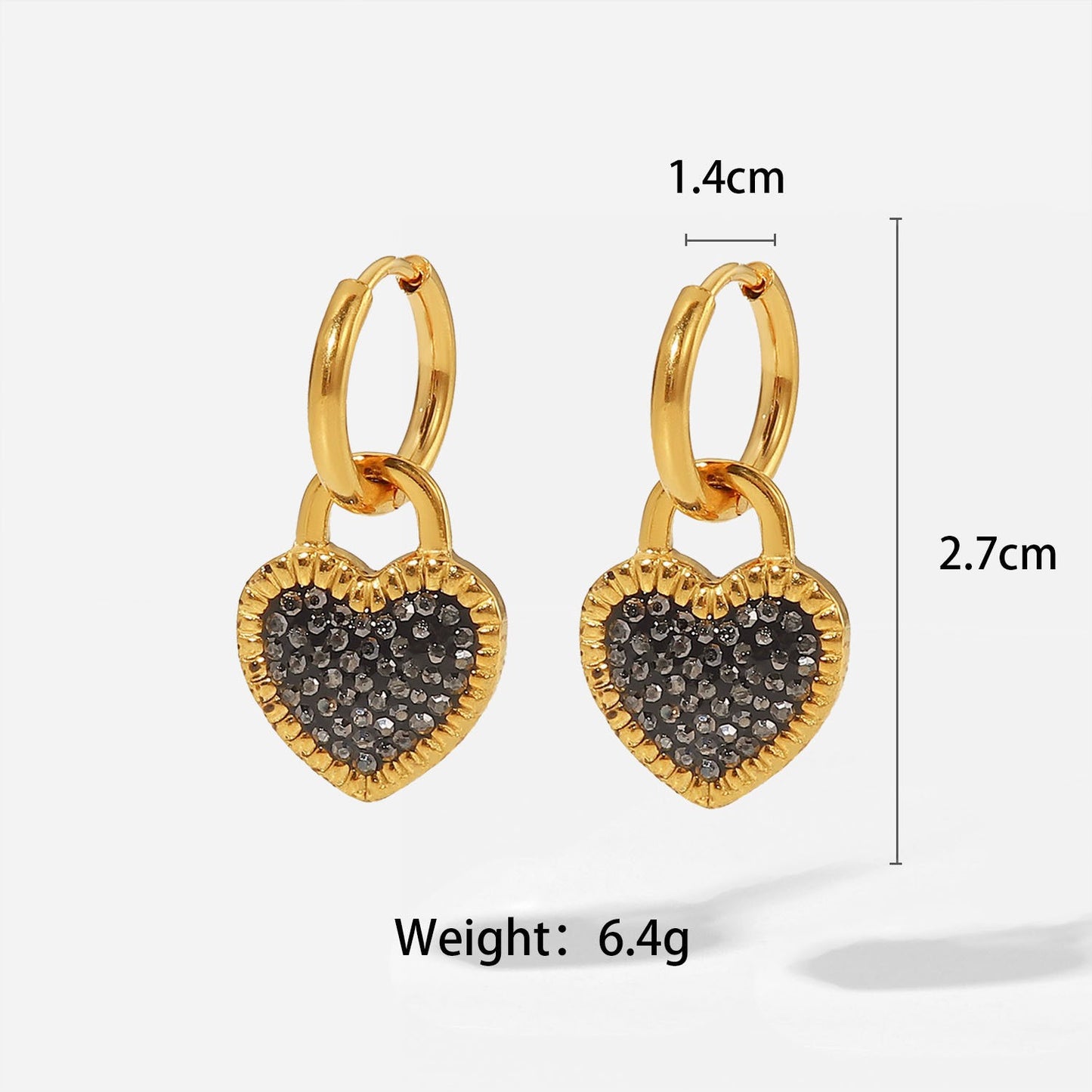 18K plated Heart Huggie Earrings Black/ White