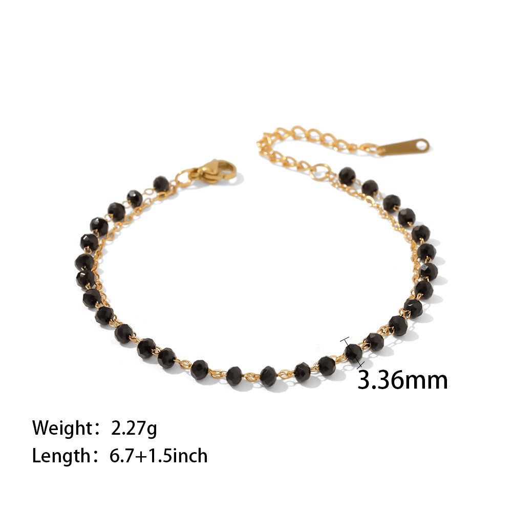 18K plated Thin and Fine Black Bead Necklace and Bracelet Set