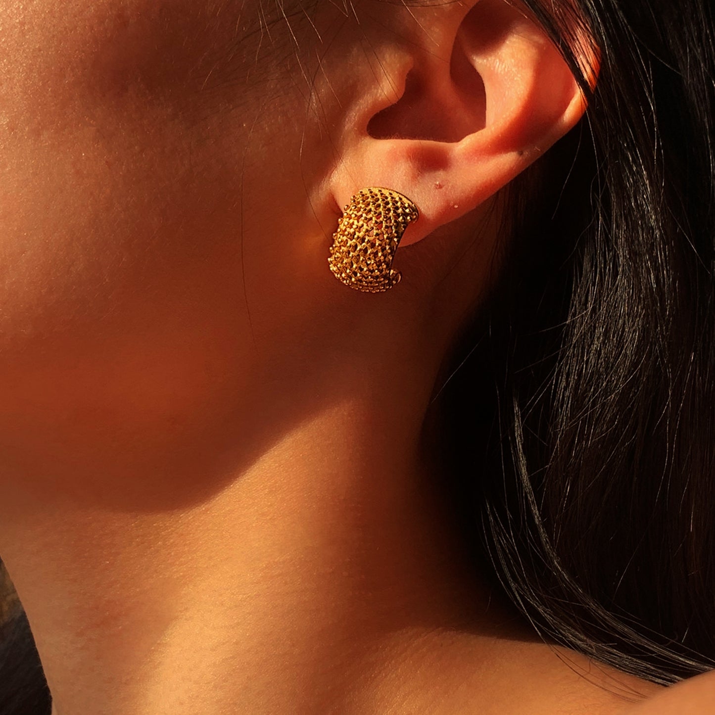 18K plated  Grid Shaped Circle Earrings