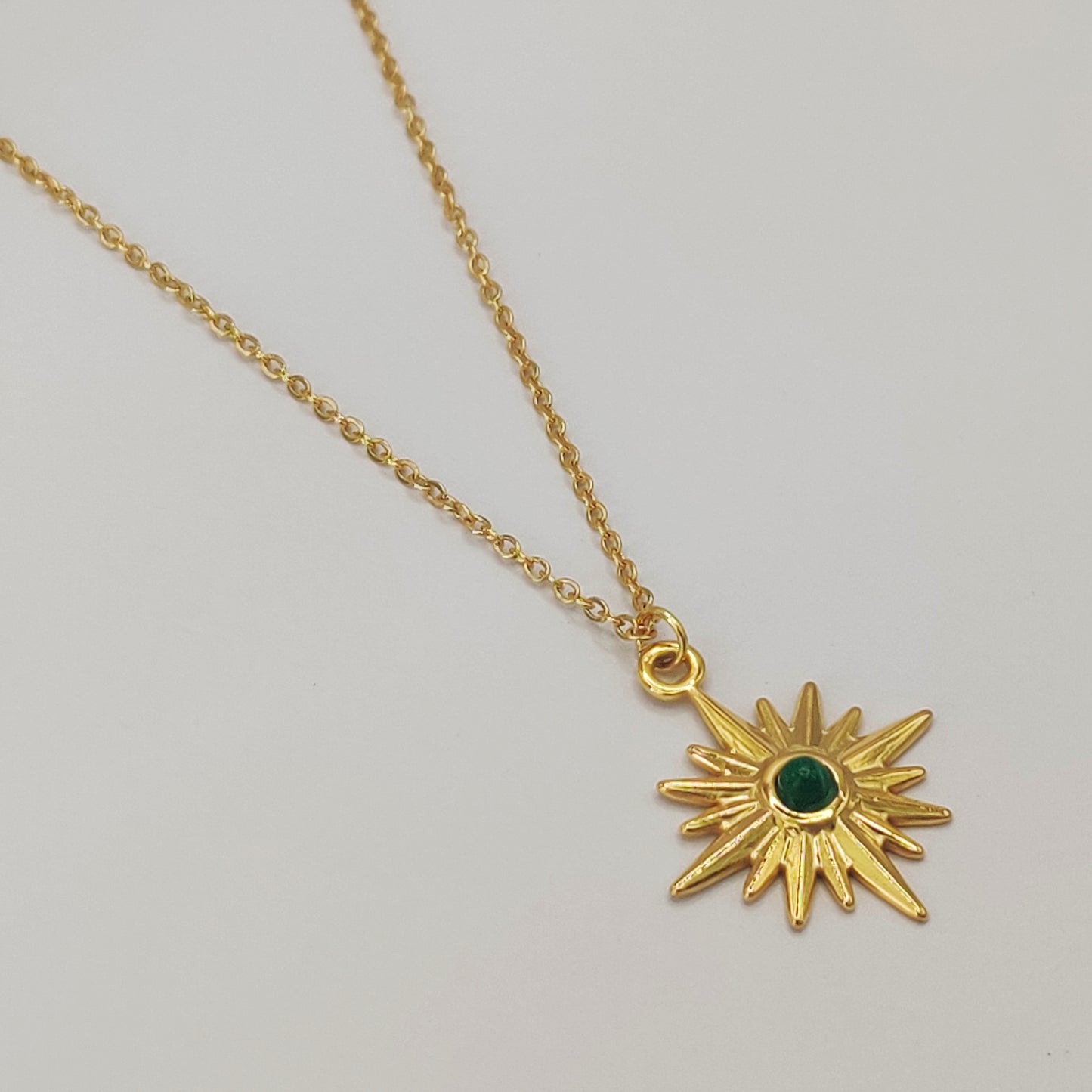 18K plated Green Sunflower Pendant Necklace