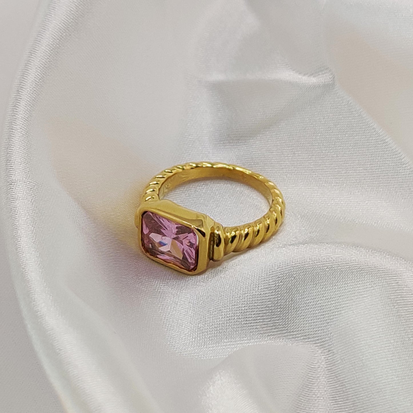 Rectangle Pink Gemstone Ring